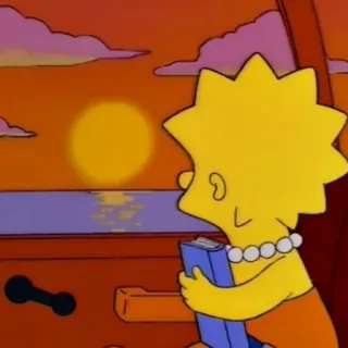 🌅 Lisa Simpson The Simpsons Lisa Simpson, Auto, Sonnenuntergang, Lesen, Cartoon whatsapp sticker