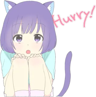 😫 Hurry! Аниме, Каваий, Милый, Спешить, Кот, Девушка whatsapp sticker