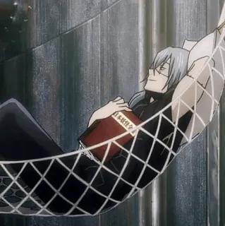 🇦🇼 anime, hammock, reading, relaxing, glasses whatsapp sticker