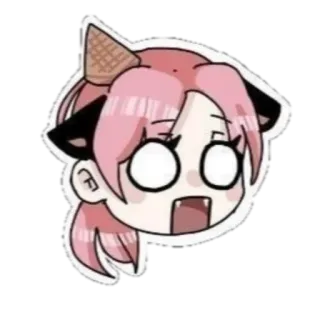 😦 anime, kreskówka, kocie uszy, różowe włosy, wyraz, naklejka, rożek lodowy telegram sticker