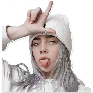 💁 Billie Eilish Билли Айлиш, певица, знаменитость, поп-звезда, музыка, шапка, высунула язык telegram sticker