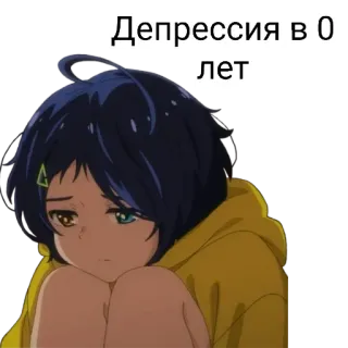 🌟 Депрессия в 0 лет Anime, Mädchen, traurig, Depression, weinen, emotional, blaue Haare telegram sticker