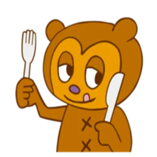 😋 Cartoon, Tier, Bär, Gabel, Messer, Essen, Niedlich whatsapp sticker