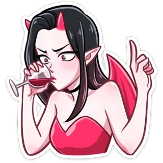 ☝️ женщина, дьявол, вино, выпивка, мультфильм whatsapp sticker