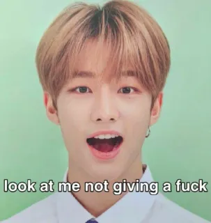 😄 look at me not giving a fuck K-Pop, Meme, Lustig, Ausdruck, Unbeschwert whatsapp sticker