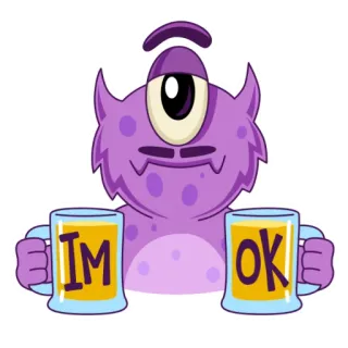 👌 I'M OK monster, beer, cartoon, one-eyed, purple, drink telegram sticker