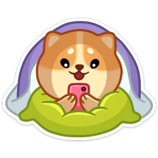 ☺️ chien, dessin animé, mignon, animal, téléphone, lit, dormir telegram sticker