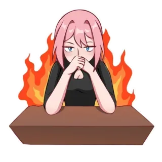 🧐 Аниме, Девушка, Огонь, Розовые волосы, Скучно, Разочарована telegram sticker
