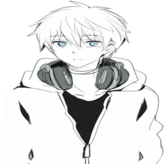 😐 anime, boy, headphones, hoodie, sketch, digital art telegram sticker