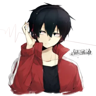 🎧 anime, cuffie, musica, ragazzo, cartone animato, rosso, giacca telegram sticker