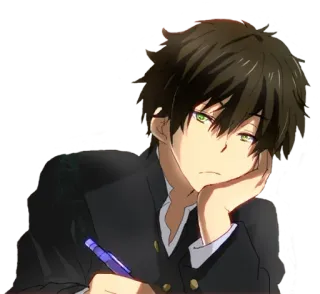 😕 Anime, Ragazzo, Studente, Pensando, Scrivendo, Annoiato telegram sticker