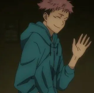 🕸 Yuji Itadori Jujutsu Kaisen anime, character, jujutsu kaisen, yuji itadori, smiling, waving, friendly telegram sticker