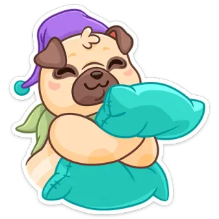 😴 개, 퍼그, 베개, 수면, 귀여운, 만화, 동물 telegram sticker