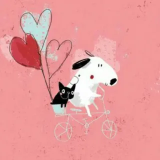 ❤ dog, cat, bicycle, hearts, cute, animals, cartoon, illustration whatsapp sticker