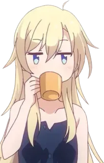 😒 Anime, Fofo, Bebendo, Garota, Cabelo Loiro telegram sticker