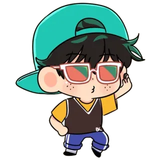 😎 Chibi, Cartoon, Figur, Animation, Brille, Hut telegram sticker