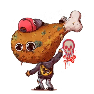 😠 chicken, skull, bones, cartoon, horror, gore telegram sticker