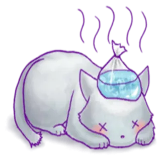 🤒 Katze, krank, verletzt, Kühlpack, Kopfschmerzen, Cartoon telegram sticker