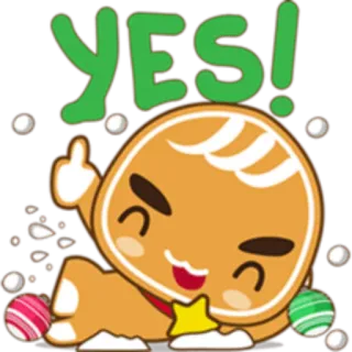 👍 YES! manusia roti jahe, ya, gestur ofensif, jari tengah, kue kering, Natal, liburan telegram sticker