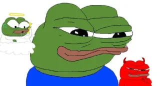 😈 Pepe the Frog Pepe la Rana, Meme, Meme de internet, Rana, Ángel, Diablo, Bien contra Mal telegram sticker