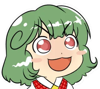 😃 Anime, Manga, Personaggio, Ragazza, Carino, Capelli verdi, Occhi rossi, Sorriso telegram sticker