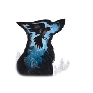 🐕 wolf, crow, nature, animal, silhouette, art, illustration telegram sticker