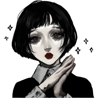 🥹 иллюстрация, грустный, готика, искусство, портрет, персонаж telegram sticker