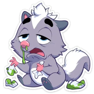 🤧 krank, Stinktier, Cartoon, Krankheit, Tier, süß, Grippe, Erkältung telegram sticker