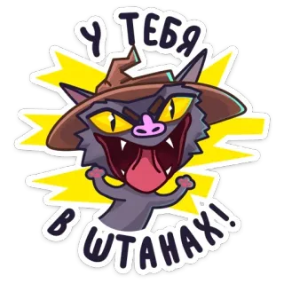 😂 У ТЕБЯ В ШТАНАХ! gato, desenho animado, adesivo, mago, humor, russo, texto whatsapp sticker