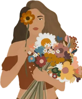 💐 ผู้หญิง, ดอกไม้, โบฮีเมียน, ลายดอก, ศิลปะ, ภาพประกอบ, ความงาม telegram sticker