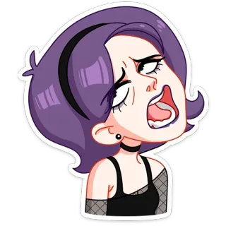 😮 Cartoon, Frau, Emo, Schreiend, Lila Haare telegram sticker