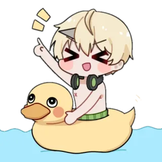 🦆 アニメ, 漫画, アヒル, プール, かわいい, 夏 telegram sticker