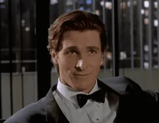 🙂 Patrick Bateman American Psycho Patrick Bateman, American Psycho, Christian Bale, Film, Smirrel, Vlinderdas, Yuppie telegram sticker