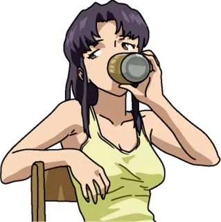 🍺 Misato Katsuragi Neon Genesis Evangelion Anime, Femme, Boire, Bière, Détendu telegram sticker