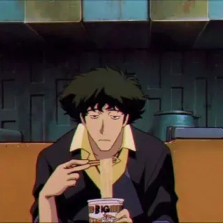 😑 Spike Spiegel Cowboy Bebop Spike Spiegel, Cowboy Bebop, Anime, Macarrão, Comendo, Retro telegram sticker
