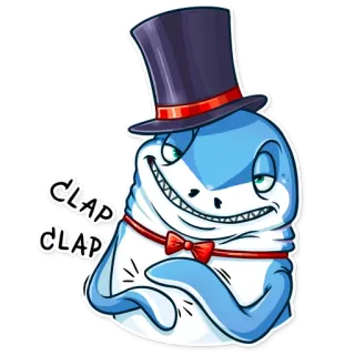 👏 CLAP CLAP акула, аплодисменты, цилиндр, галстук-бабочка, мультфильм telegram sticker
