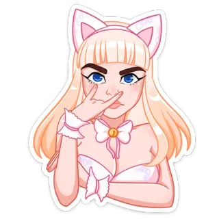 🤟 девочка-кошка, аниме, уши, розовый, блондинка, жест whatsapp sticker