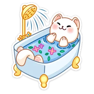 🛀 кот, ванна, душ, расслабляющий, милый, наклейка, мультфильм, животное telegram sticker