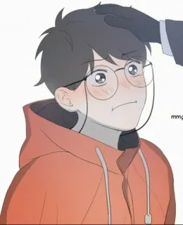 🥺 Аниме, Персонаж, Человек, Портрет, Мужчина, Оранжевая толстовка, Очки, Азиат whatsapp sticker