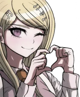 ❤️ Kaede Akamatsu Danganronpa V3: Killing Harmony animé, fille, Kaede Akamatsu, Danganronpa, geste coeur, clin d'oeil telegram sticker
