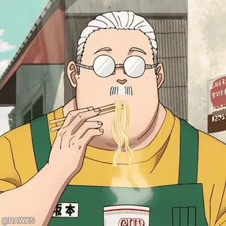 🍜 anime, man, noodles, food, eating, chopsticks whatsapp sticker