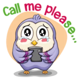 📱 Call me please búho, lindo, triste, teléfono, dibujos animados, llamada whatsapp sticker