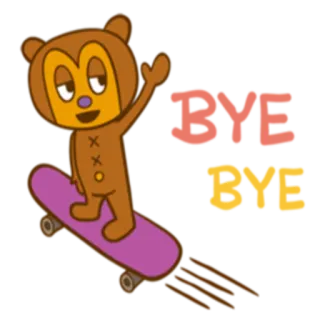 😆 BYE BYE Bär, Skateboard, winkend, Tschüss, Cartoon, süß, animiert whatsapp sticker