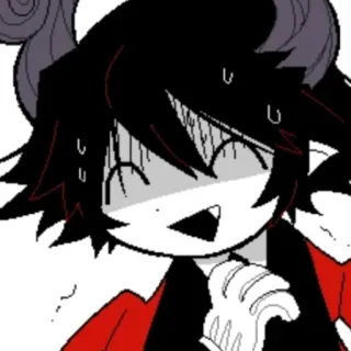 😅 anime, cartoon, devil, black hair, horns, cute whatsapp sticker