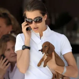 📞 donna, cane, bassotto, occhiali da sole, telefono, polo, celebrità, persone telegram sticker