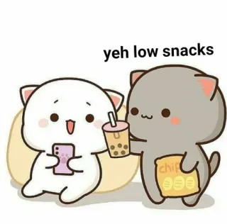 😋 yeh low snacks cats, cute, snacks, bubble tea, friendship, cartoon whatsapp sticker