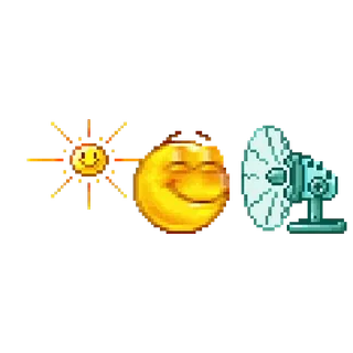 🌤 mặt trời, mặt trăng, quạt, emoji, pixel art whatsapp sticker