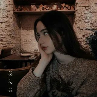⭐ 10 12 19 mujer, morena, suéter, retrato, interior, restaurante telegram sticker