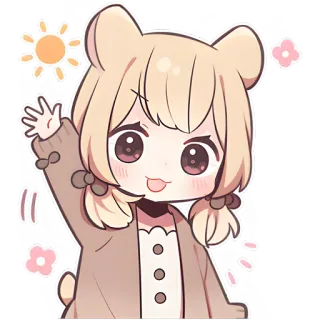 ☀ 애니메이션, 귀여운, 여자, 만화, 치비, 카와이, 곰, 손 흔들기 telegram sticker