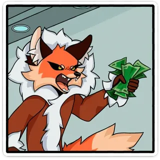 🤑 renard, argent, animal, dessin animé, poilu, en colère, espèces telegram sticker